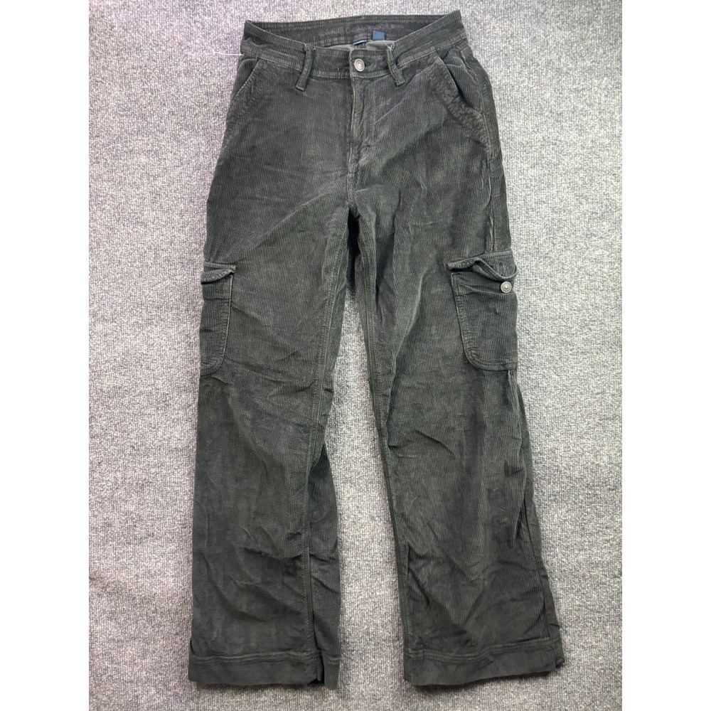 American Eagle Cargo Pants Womens 4 Grey Corduroy Super High Rise Baggy Wide Leg